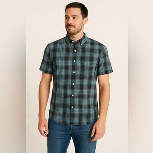Outerknown Mens Plaid Shirt Sleeve Button Down Shirt Organic Cotton Blue Size M